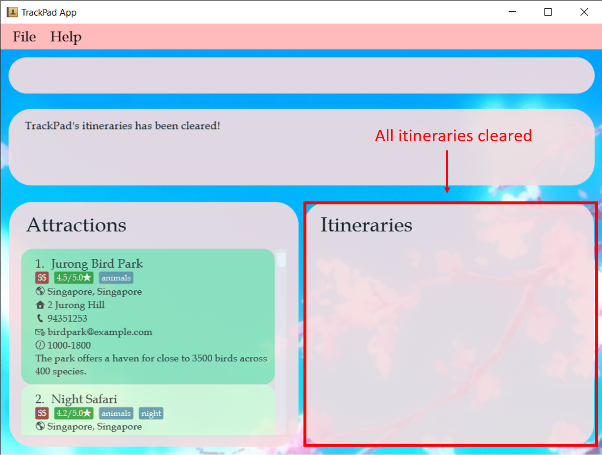 result_of_clearing all itineraries