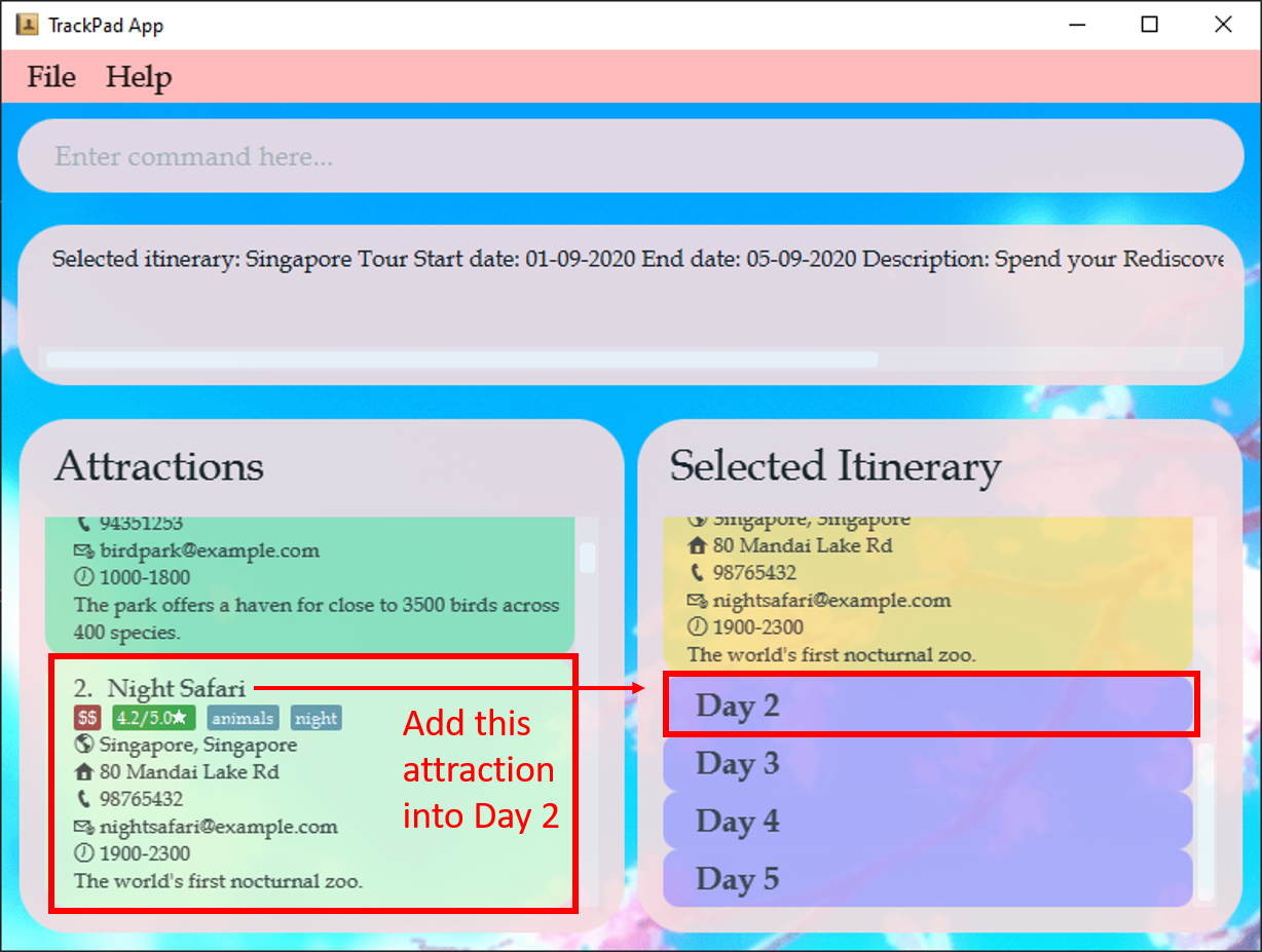 result of add itinerary attraction