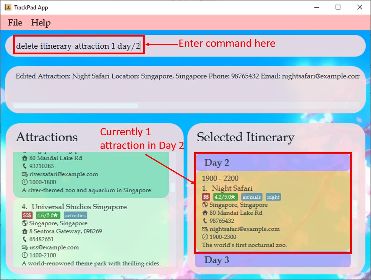 result of delete itinerary attraction