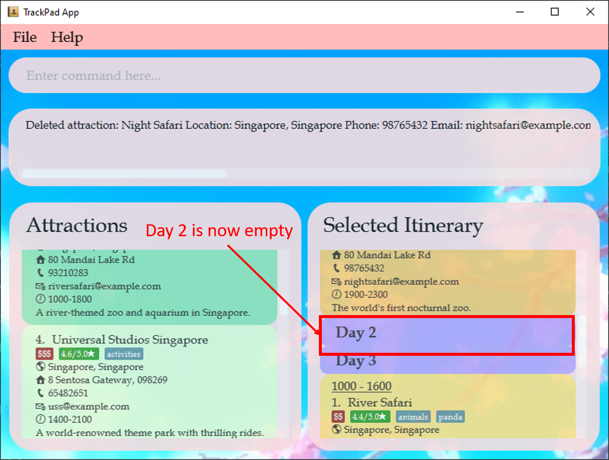 result of delete itinerary attraction