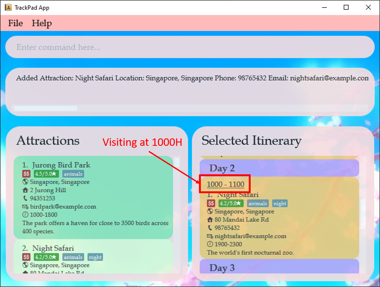 result of edit itinerary attraction