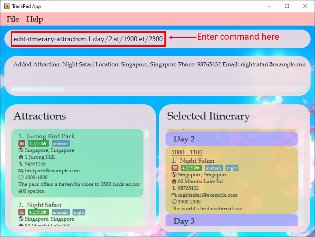 result of edit itinerary attraction