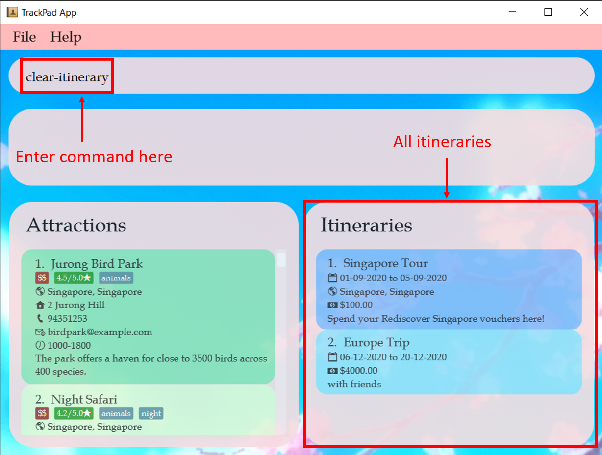 result_of_clearing all itineraries