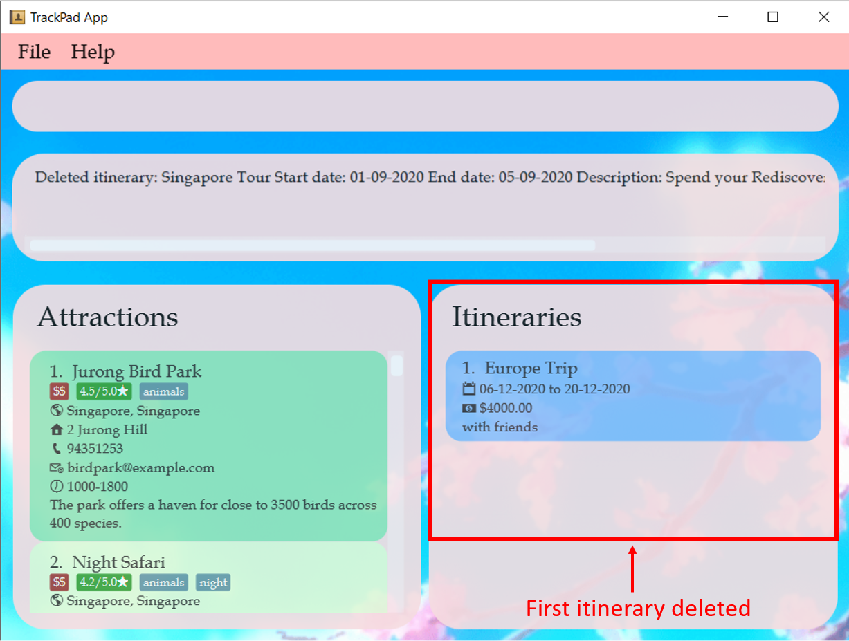 result_of_deleting an itinerary