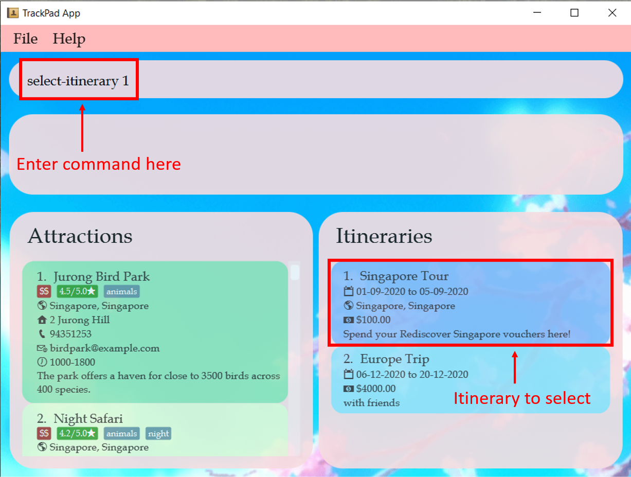 result_of_selecting itinerary