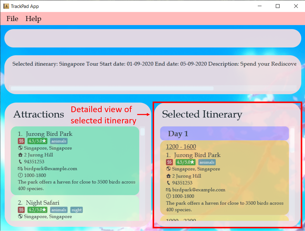 result_of_selecting itinerary